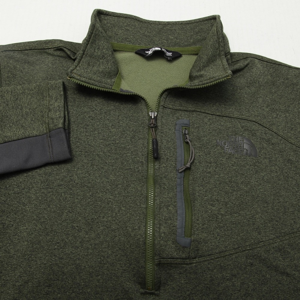 North Face Pullover Mens Medium Green Quarter Zip CY930 Fleece Sweater Outdoor